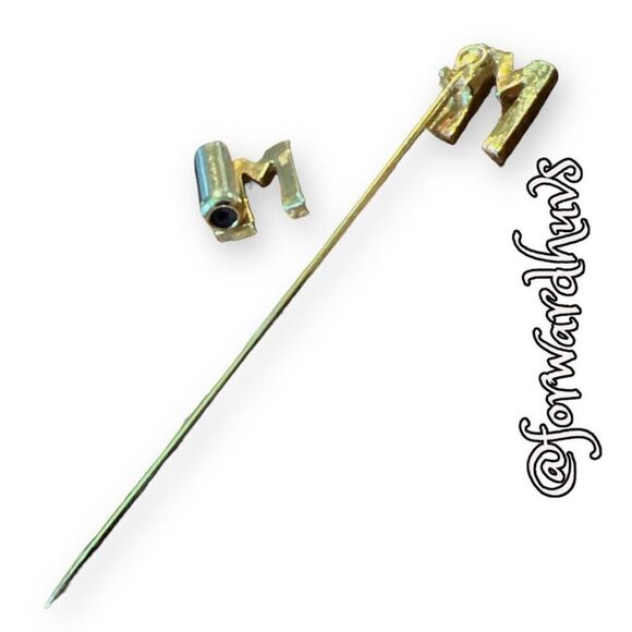 Gold Tone Stick Pin With an “M” Pin Stopper - Picture 5 of 9
